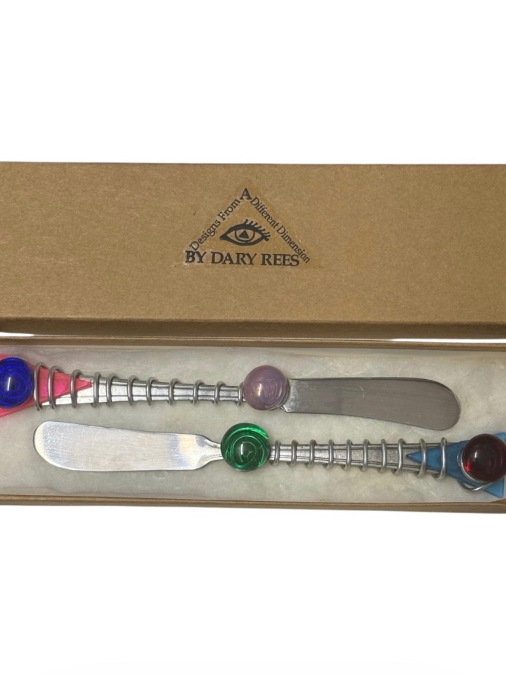 Vintage Dary Rees Glass & Wire Wrapped spreaders Set of 2 NIB